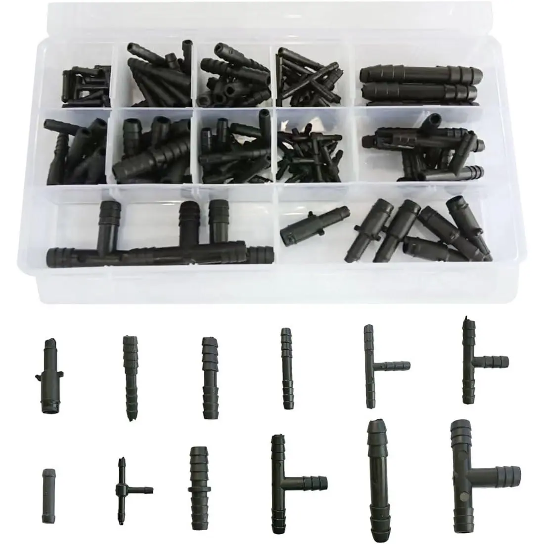 Vacuum Line Connector , 12 Sizes Heat Resistance Nylon Auto Tubing Straight Connector & Tee Reducer Set, Barbed Type Automotive Vacuum Line Fitting  Accessories (125PCS)