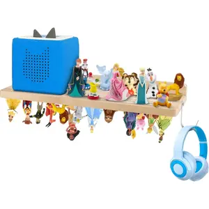 for Tonies Shelf Magnetic - Wooden for Toniebox Shelf with Headphone Holder, Double-Sided Magnetic Strip Organizer for Tonies, Wall Mount for Tonies Storage for Tonie Figures & Charging Station