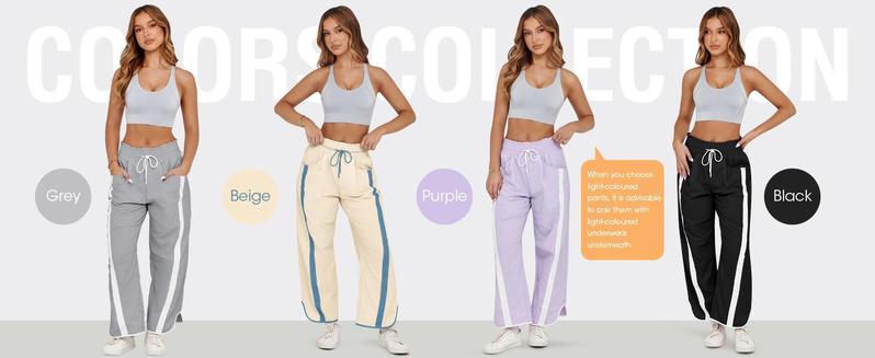 Women's Baggy Wide Leg High Rise Elastic Waist Workout Parachute Pants Beige Wideleg Casual Drawstring Y2K Track Bottom