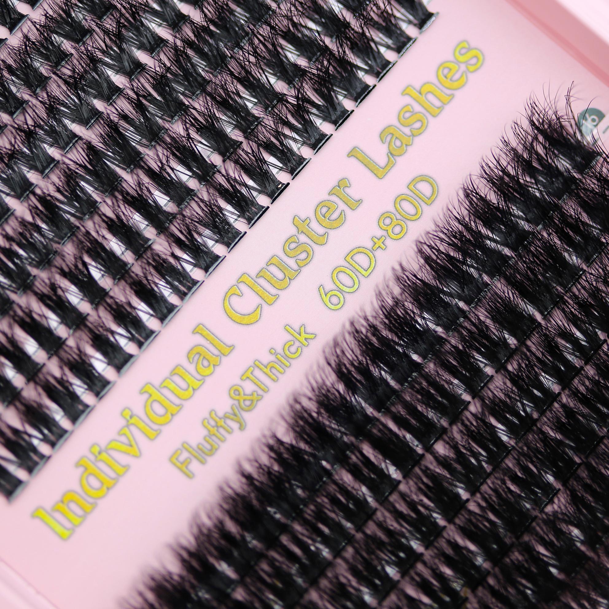 10-20mm Cluster Eyelashes Extensions, 1 Set Eyelash Cluster Kit with Tweezers, Glue, Remover & Brush, DIY Eyelash Kit, Volume Focused Lashes, False Eyelash Set