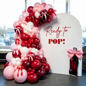 Shes Ready to Pop Baby Shower Decorations Balloon Arch Kits,Red Pink and White Cherry on Top Baby Shower Decorations Balloon for Retro Soda Popcorn Theme Boy or Girl Gender Reveal Newborn Party