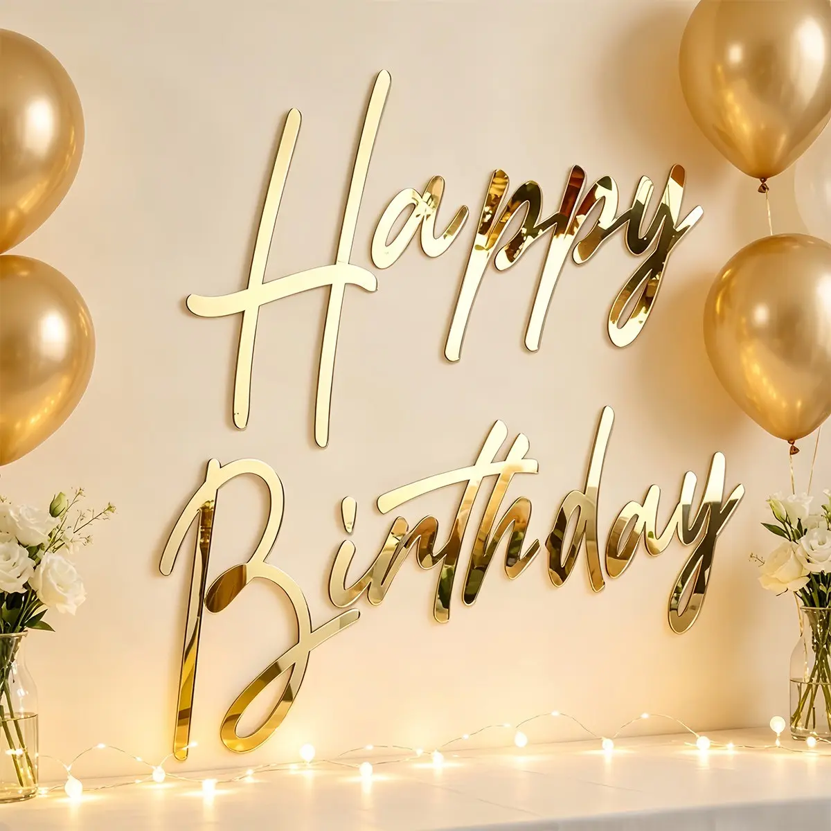 Acrylic Mirror Wall Stickers, Decorative - Happy Birthday Wall Decor, Birthday Party Backdrop Decorations, Removable Wall Art Decals for Home Living Room Bathroom Office Dorm Decor, DIY Crafts