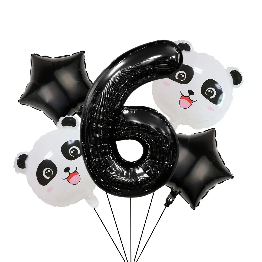 5pcs Panda Number Balloon Set, Includes Panda Head and Star Foil Balloons, Perfect for Birthday, Anniversary, Party Decorations
