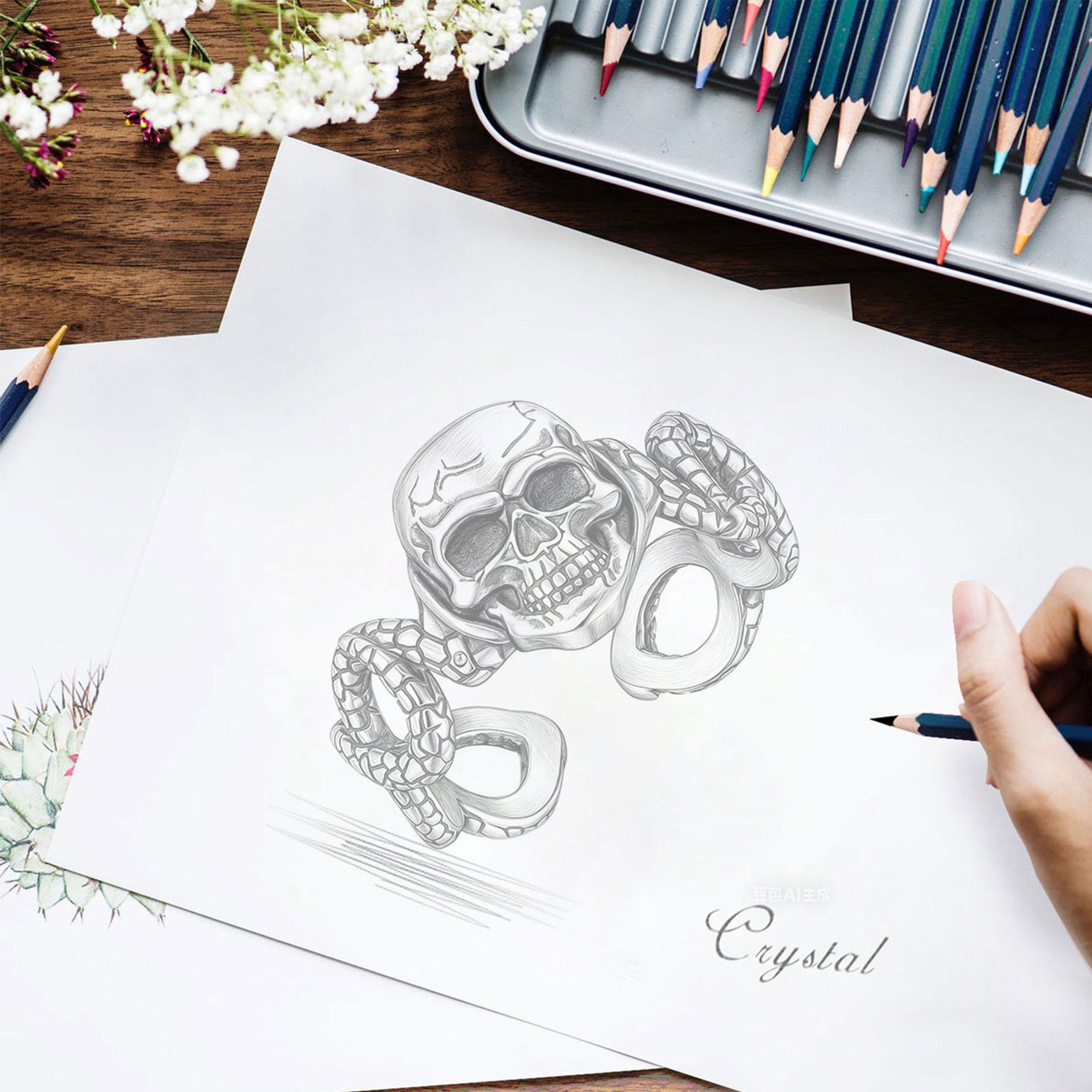 Eudora 925 Sterling Silver Skull Serpent Ring Adjustable Open Band Vintage Oxidized Snake Skeleton Gothic Punk Statement Jewelry for Men Women