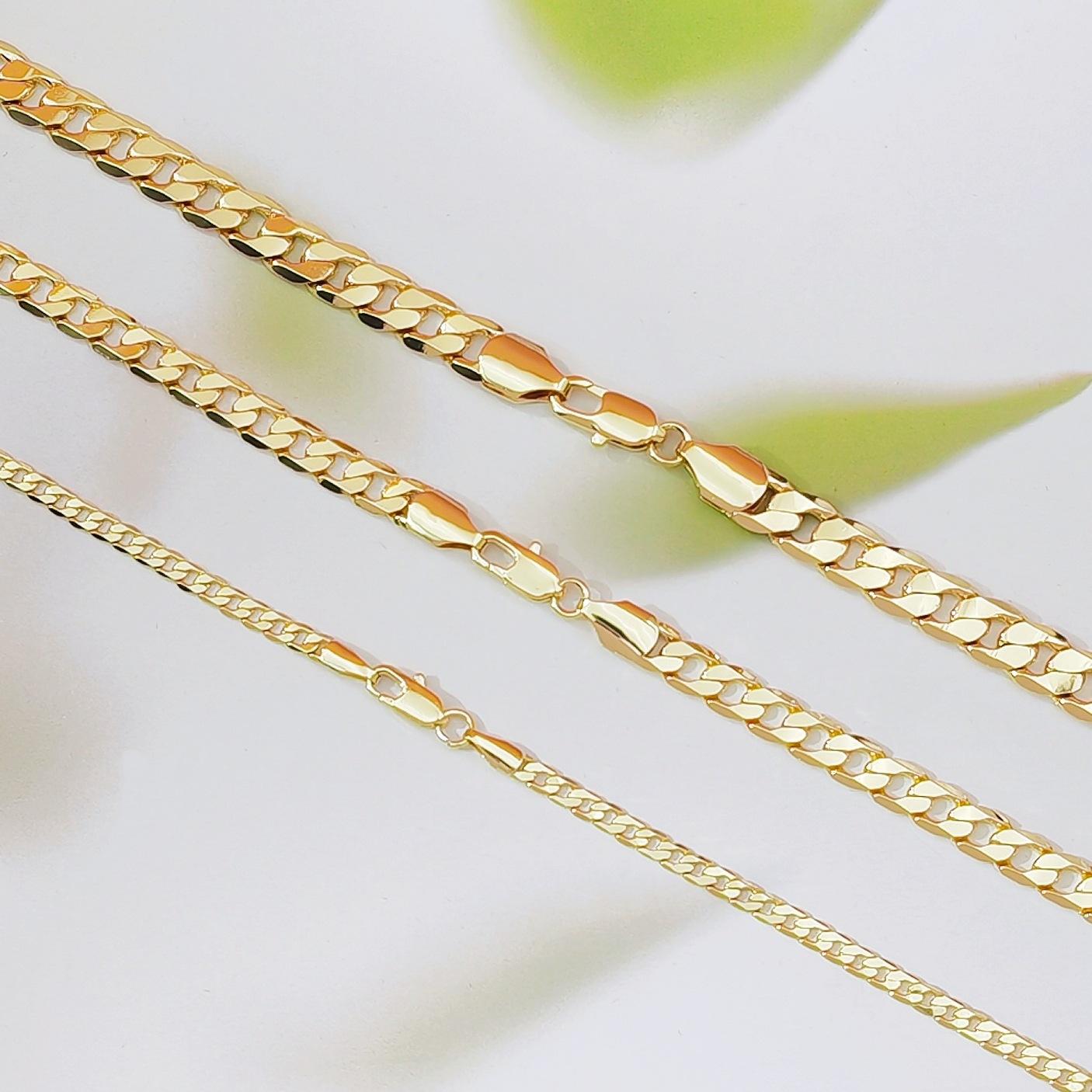 Cross-border hot-selling European and American fashion men and women couples chain chain bracelet, copper-plated 18k gold flat Cuban chain