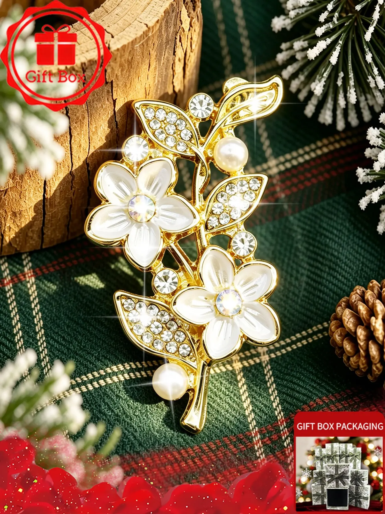 Flower Brooch with gift box, 2026 spring and summer new style, elegant and fashionable. Wearing at banquets and holidays, Also be used as an accessory for autumn and winter sweaters and coats. Perfect as a birthday gift for family, friends and couples.