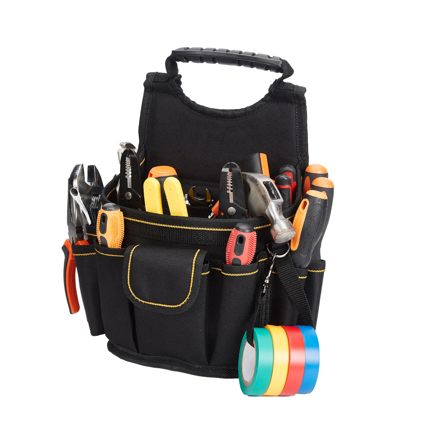 8 Inch Heavy Duty Tool Tote Organizer – Oxford Fabric, Multi-Pocket Bag with Detachable Divider and Shoulder Strap, Ideal for Electricians, Mechanics, Home Improvement – Black