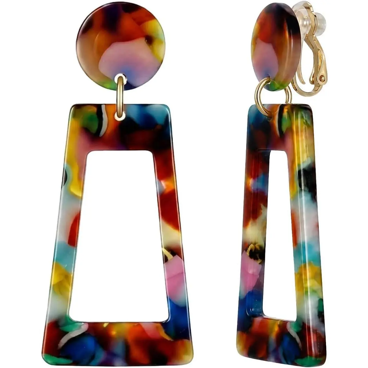 Earrings for Women, Multicolor  Clip  Earrings Statement Dangle Drop  for  80s 90s Party
