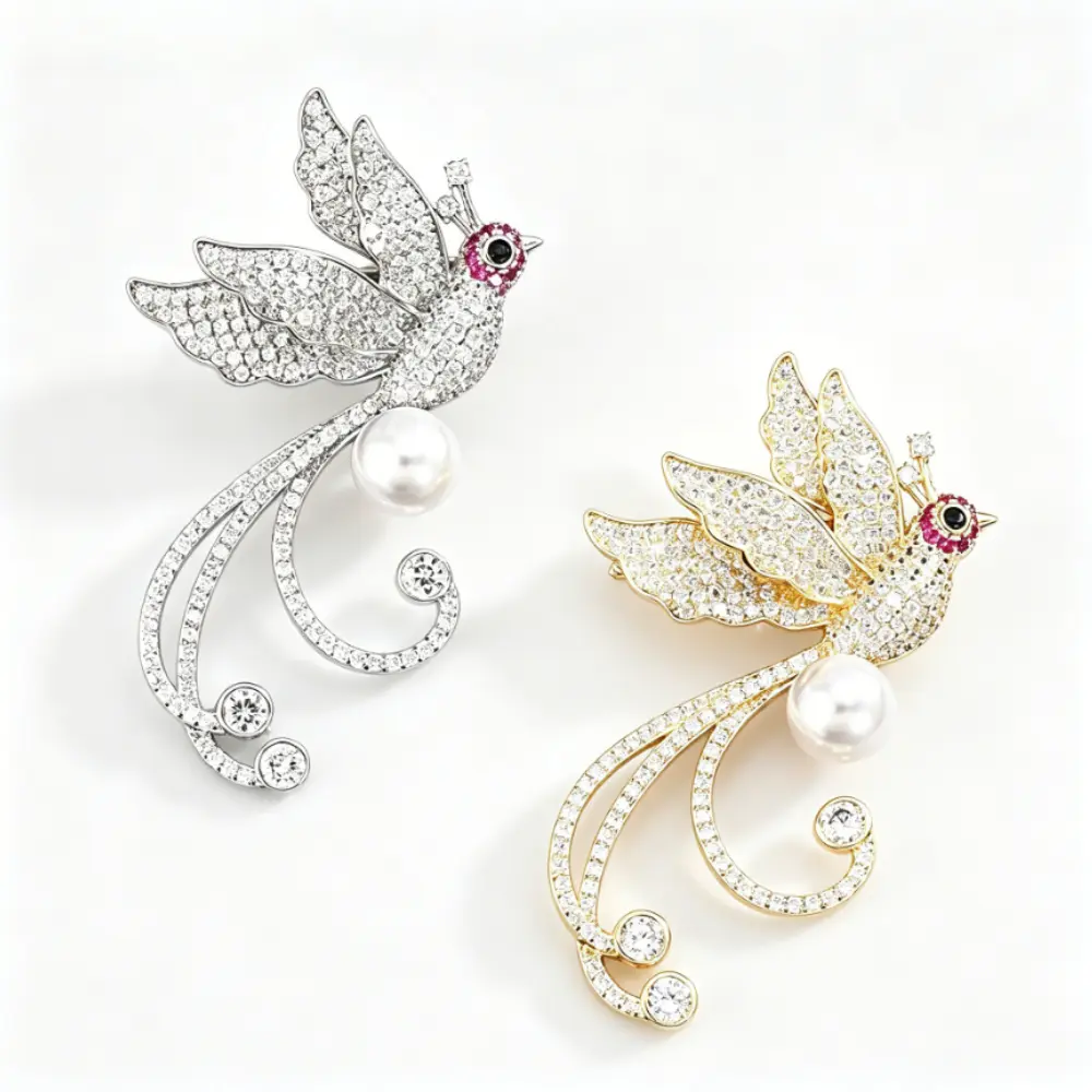Unisex High-End Temperament High-End Crystal Phoenix Brooch Light Luxury Pearl Corsage National Style Pin