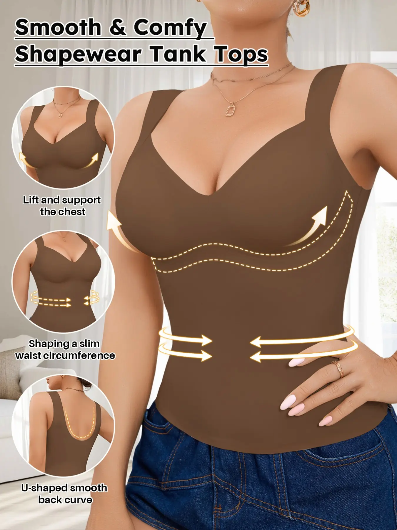 Women's Seamless Shapewear Top, Waist Cinching Belly Control, Molded Cup, Minimalist Vest, Casual Daily Wear, Home Use