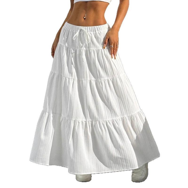 Women's White Half Skirt with Tie, Loose Long Skirt for Women