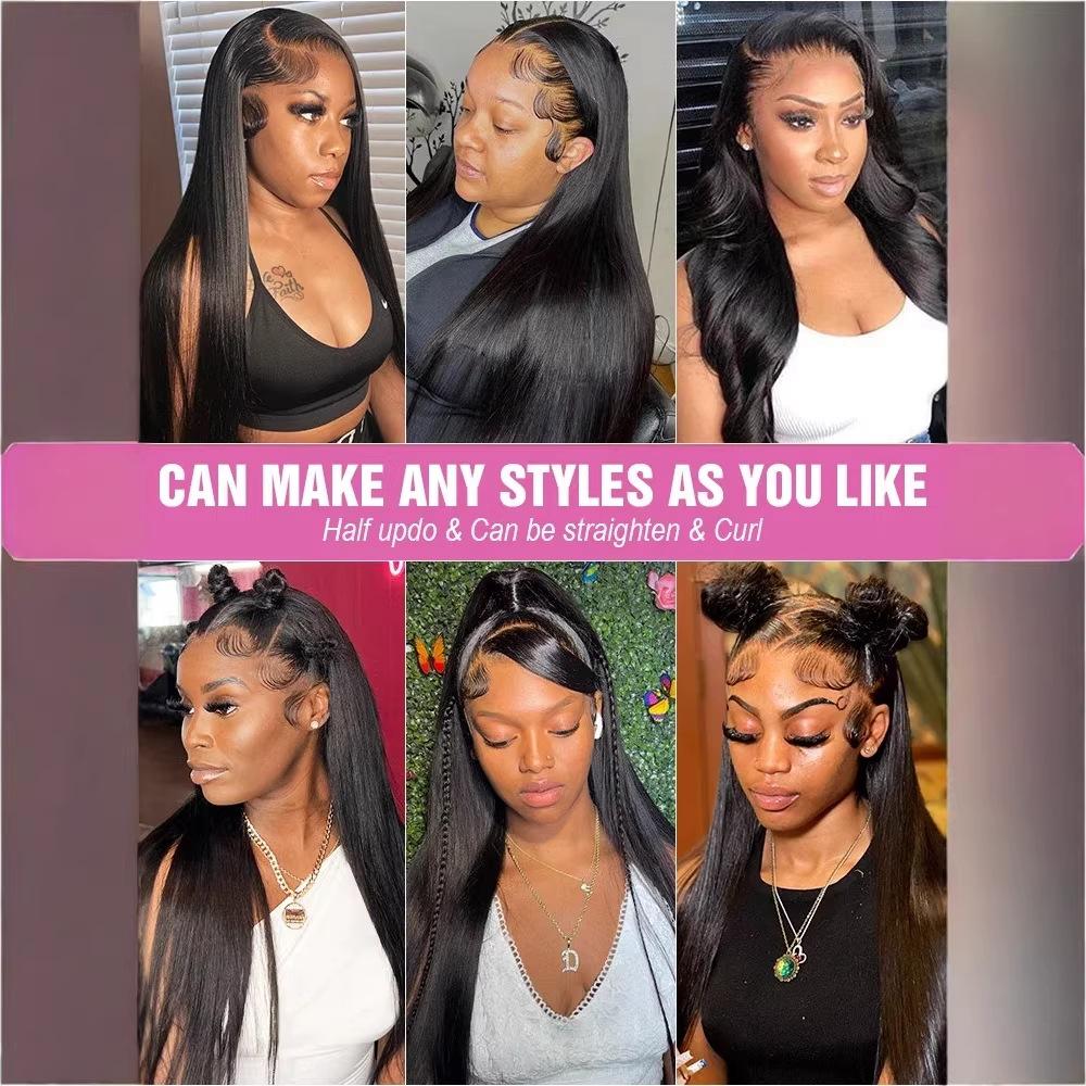 2026 European, American, and African wigs, black long straight hair lace headpiece