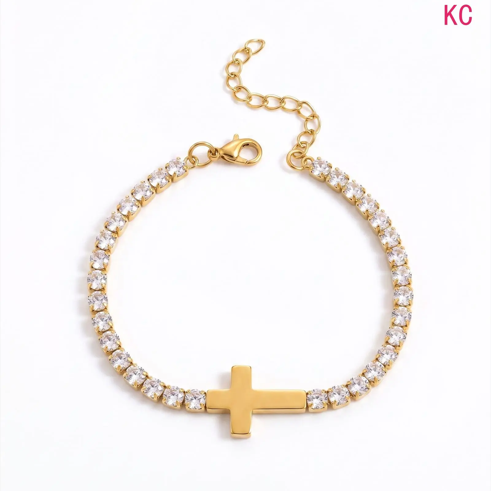 Fashion Stainless Steel Claw Chain Bracelet, Polished Cross Inlaid With Rhinestones Hand Jewelry