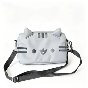 Cute 3D Cat Ear Crossbody Bag | Lightweight Gray Cartoon Shoulder Purse for Daily Outings & School Travel