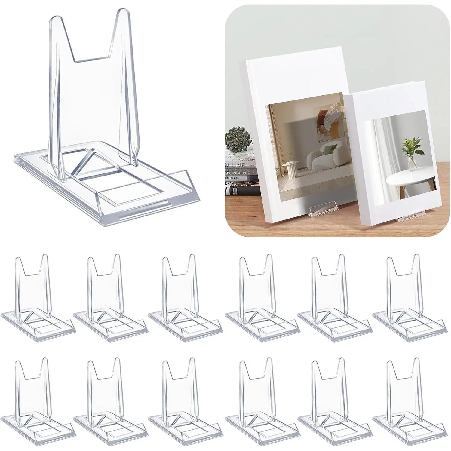 12 Pack Clear Acrylic Desktop Adjustable Display Stand & Book Holder for Phone Magazine Picture Comic Album CD Postcard Artwork Plate Clutch Bag - Home Office back to School