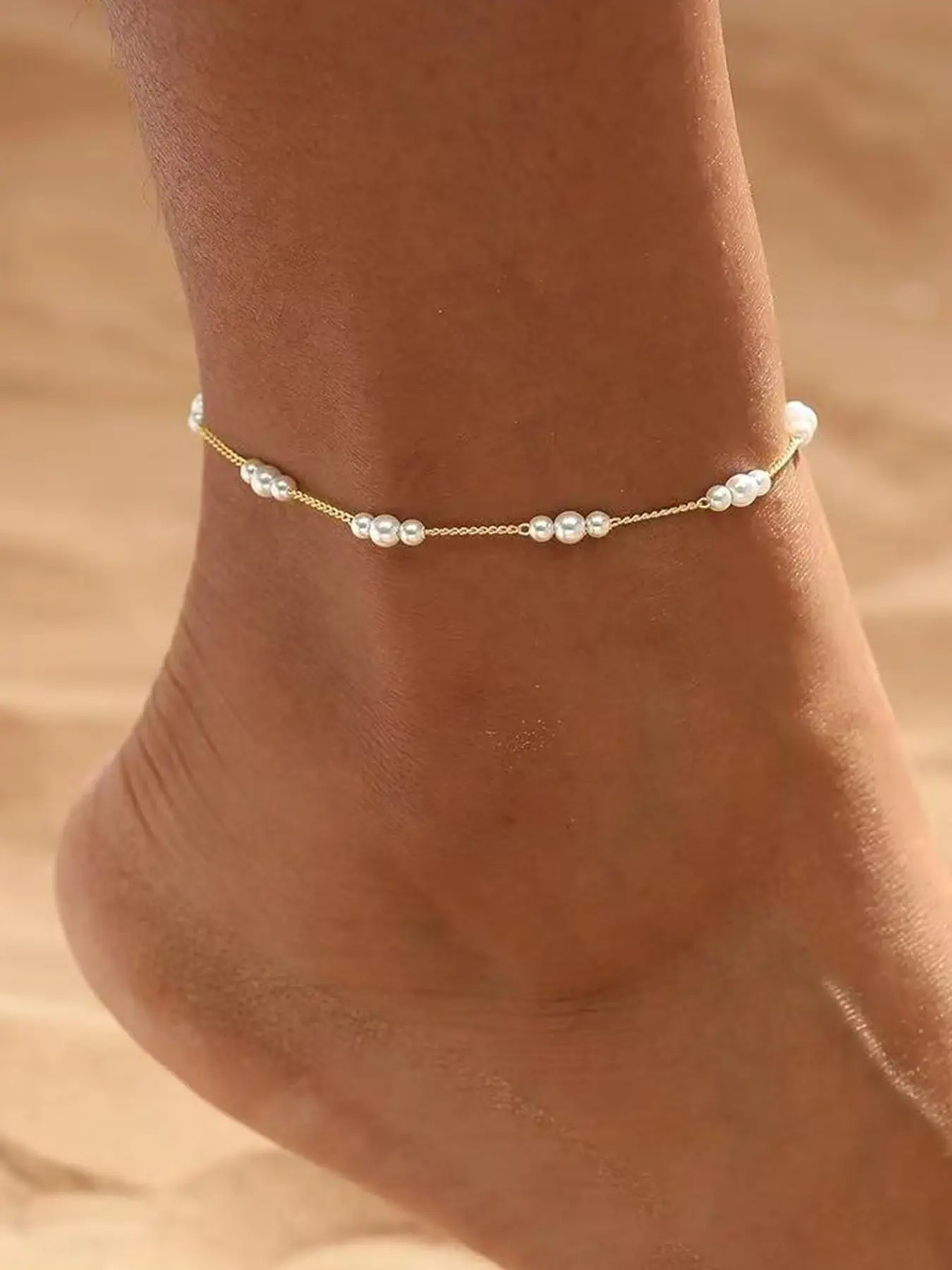 Ankle Bracelets for Women -Gold Plated Waterproof Gold Anklet Delicate Chain Women's Anklets Summer Beach Pearl Jewelry Layering Gift Non Tarnish Foot Jewelry