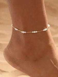 Ankle Bracelets for Women -Gold Plated Waterproof Gold Anklet Delicate Chain Women's Anklets Summer Beach Pearl Jewelry Layering Gift Non Tarnish