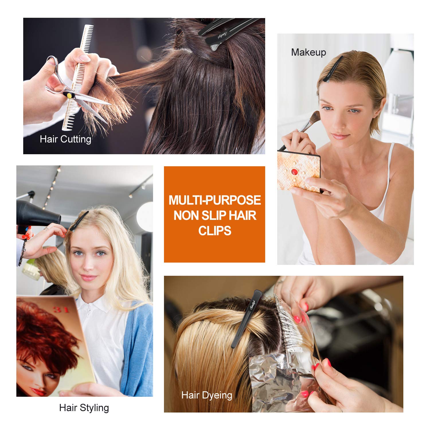 Professional Hair Clips, 12pcs/set Non-slip Silicone Band Design Hair Clips, Hair Styling Accessories for Salon, Barber Shop