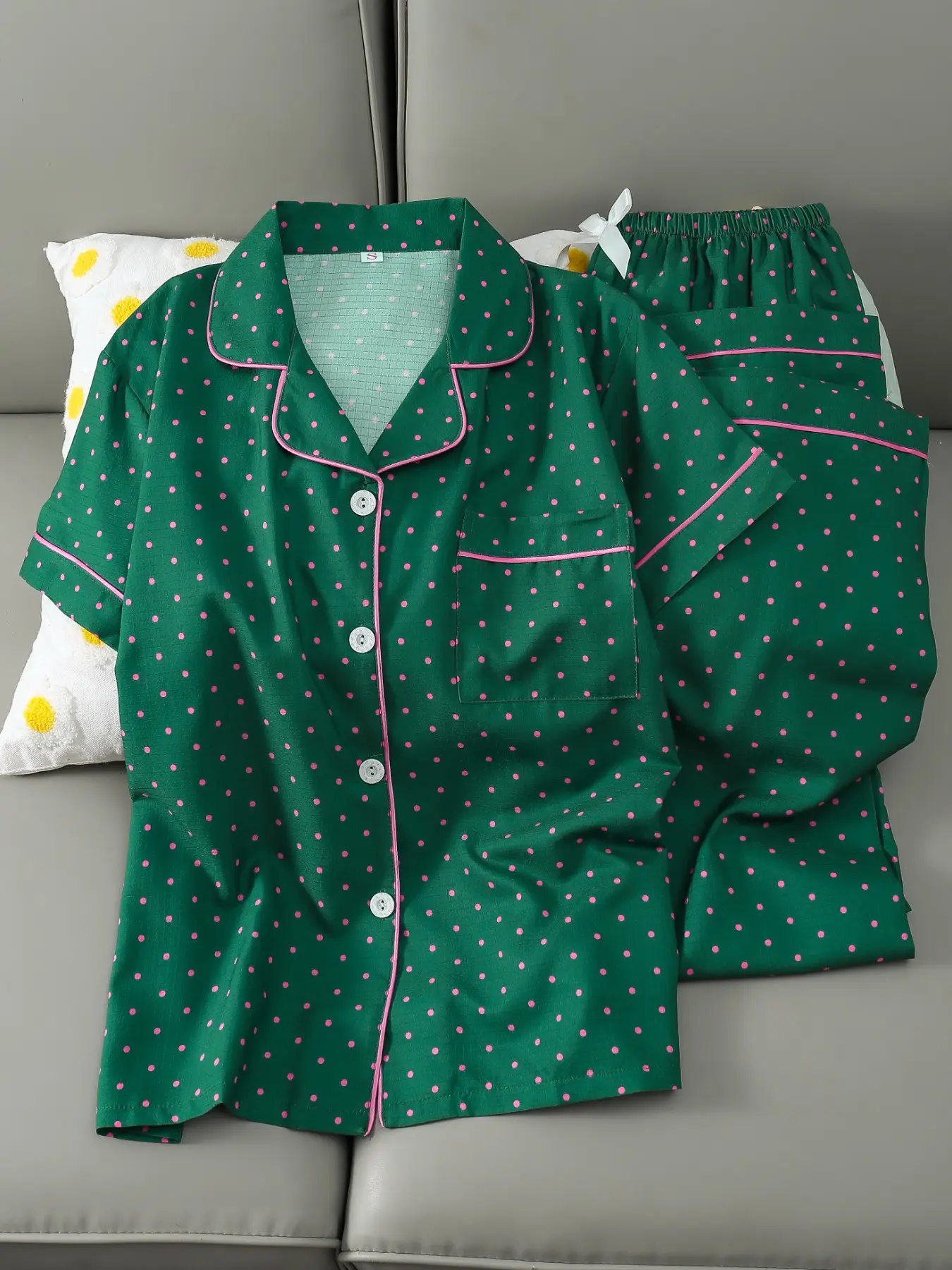 Elegant Polka Dot Print Short Sleeve and Long Pants Pajama Set, Women's Comfortable Sleepwear, Casual Home Fashion, Loungewear, Perfect Gift Choice