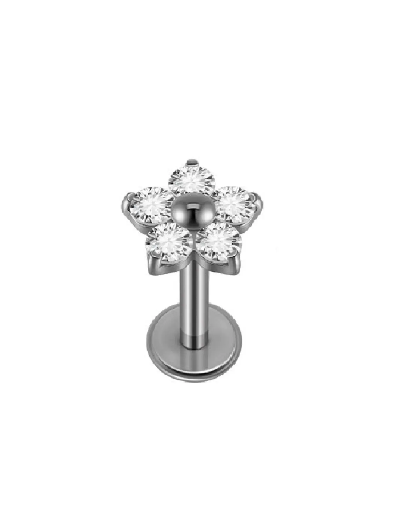 Titanium F136 Flower Earrings with Zircon, G23 Titanium Five-Petal Flower Ear Bone Piercing Jewelry, Body Piercing