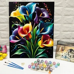 Rainbow Calla Lily Paint-by-Numbers Kit, Glitter Floral Bouquet DIY Canvas Painting Set with Art Craft Supplies, Ideal Holiday Gift for Adult Beginners, Bedroom Wall Decor