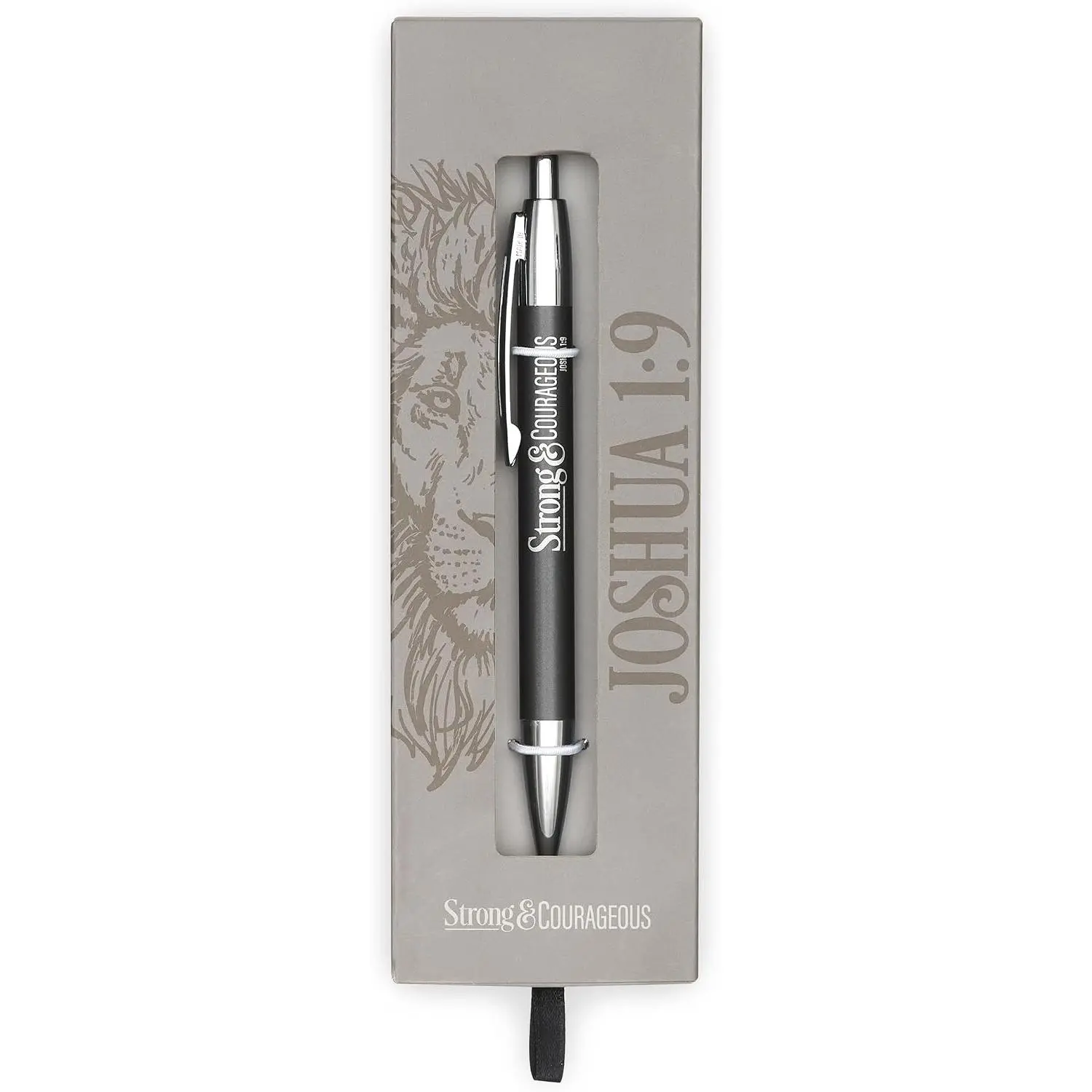 Scripture Clip Medium Ballpoint Black Ink Pen in Box for Men:  & Courageous - Joshua 1:9 Inspirational  Verse, Journaling, Writing & Notetaking, Charcoal Gray/