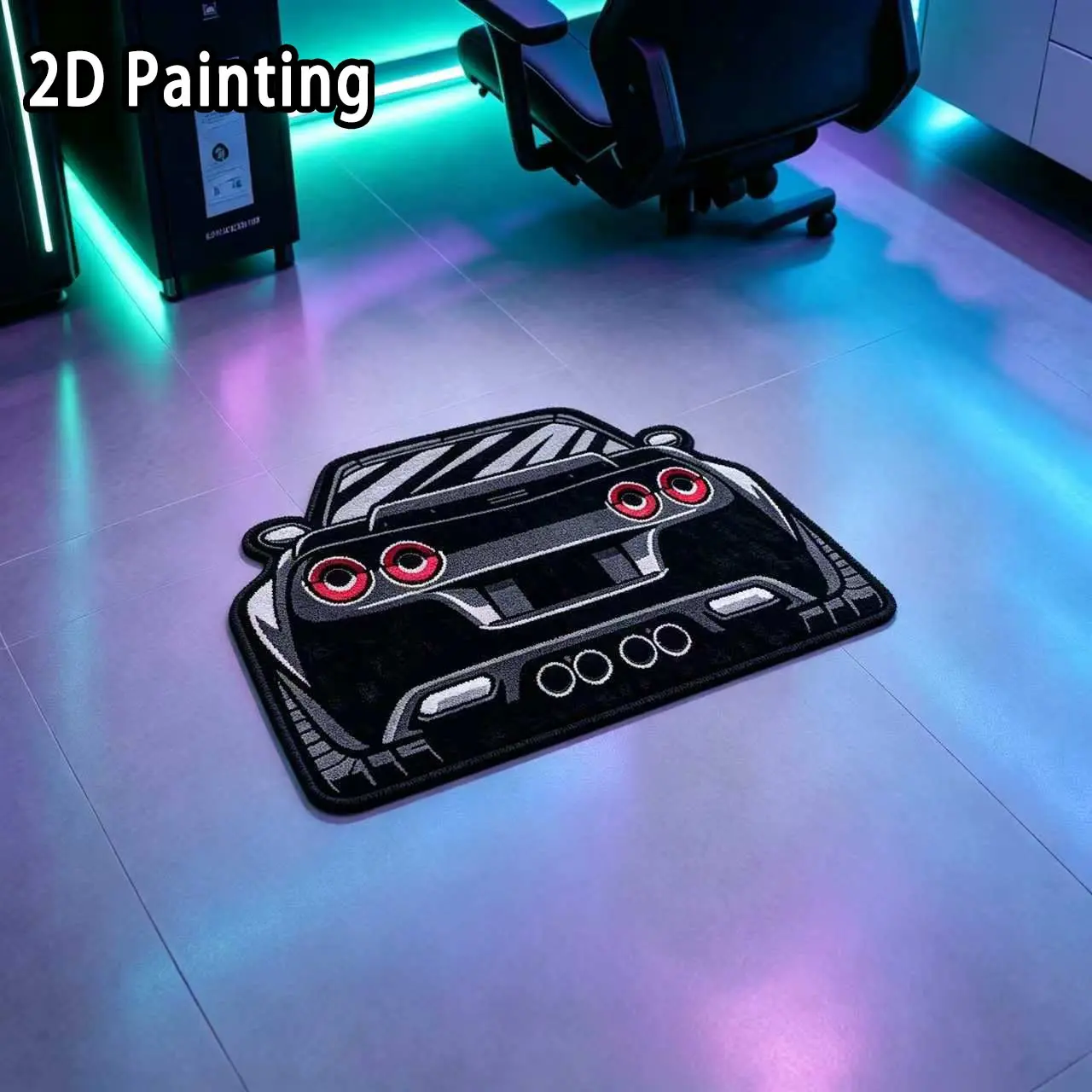 Velvet Car Tail Light Rug, Cool Sports Car Shape Plush Mat, Soft Plush Gaming Room Decor, Noise Reduction Carpet, Bedroom Home Decor, Cool Theme Rug