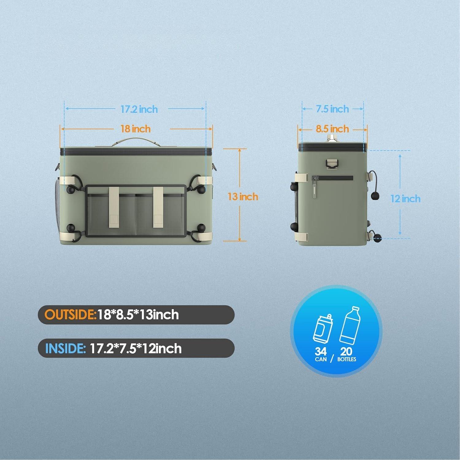 Deep Freeze Cooler Soft Sided Cooler Bag, 34 Can Collapsible Insulated Ice Chest, Large Leakproof Camping & Travel Cooler for Kayaking & Beach