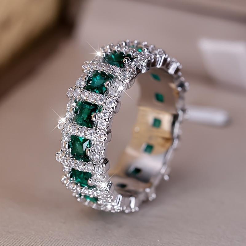 Gorgeous Super Shiny Eternal Ring with Green Cubic Zirconia | Perfect for Proposal, Engagement, Bridal Wedding & May Birthstone Ring - Ideal Festival Gift (Valentine's Day/Mother's Day/Christmas) for Her
