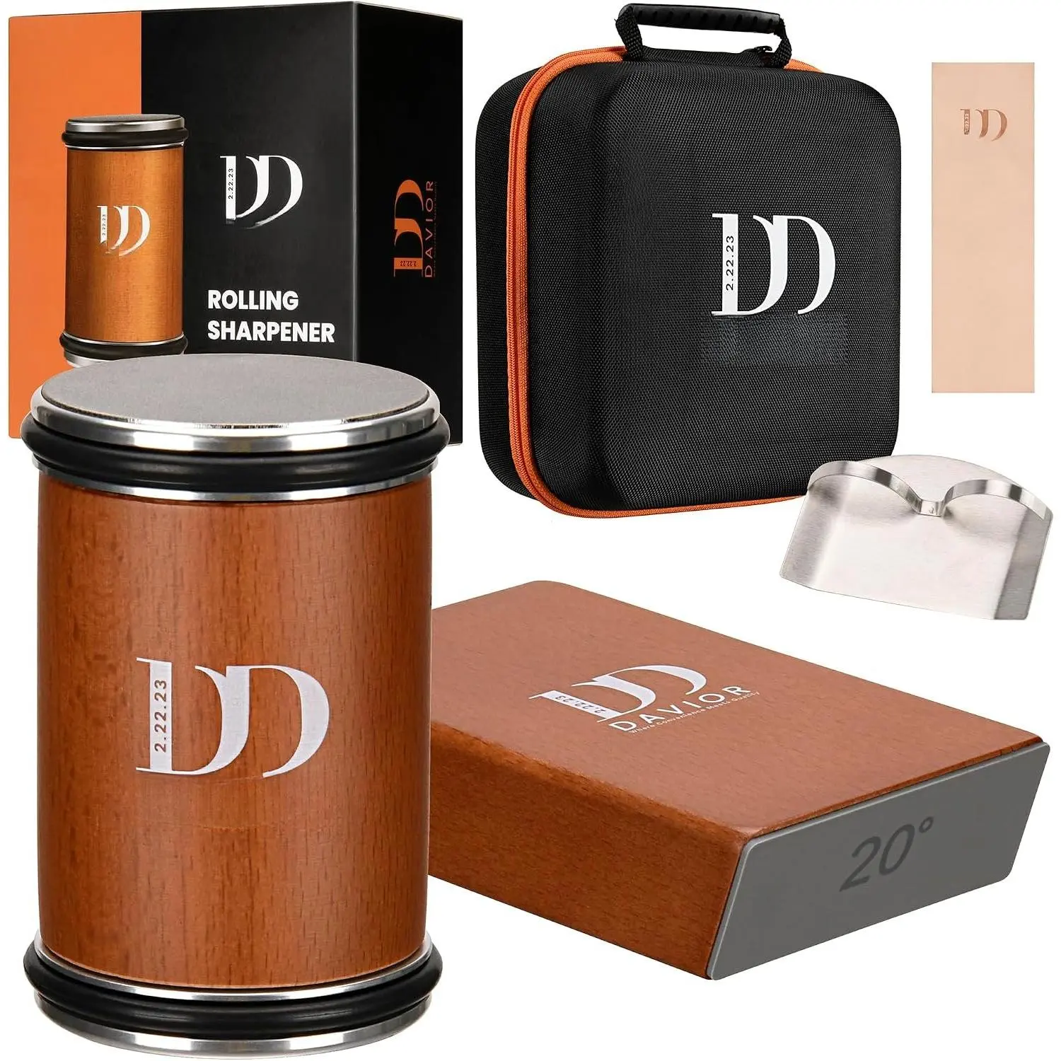 Multi-Angle Rolling Sharpening Kit with Discs, 15°-20° Roller Tool, Finger Protector, Leather Strop & Carry Bag for Kitchen Use & Pocket Knives, Knives Pocket