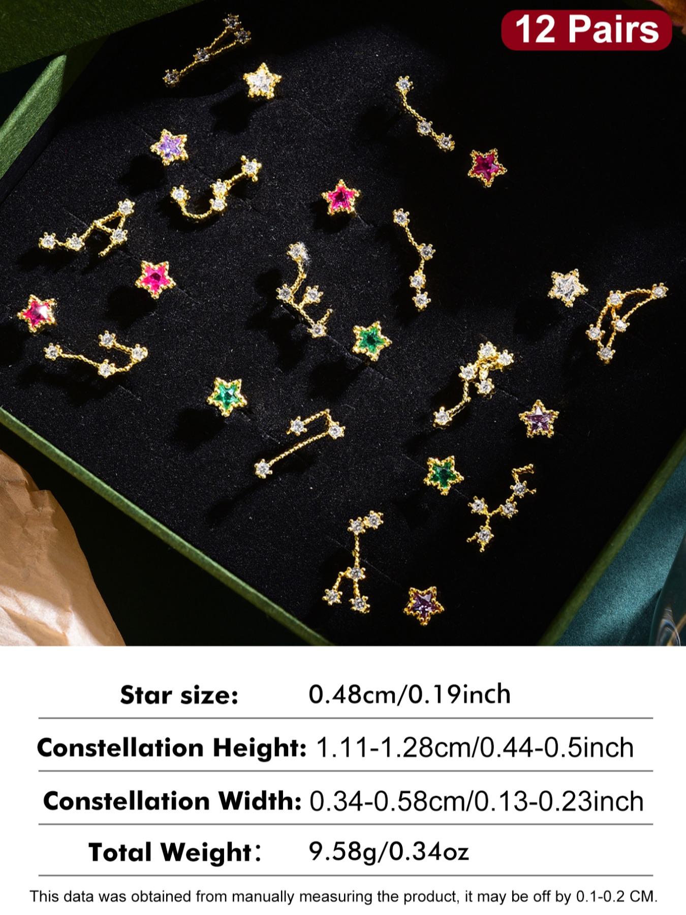 925 Sterling Silver Fashion Star & Twelve Constellation Design Stud Earrings, Asymmetric Earrings, Jewelry for Party, Daily Decor, Trendy All-match & Exquisite Jewelry for Birthday Gift