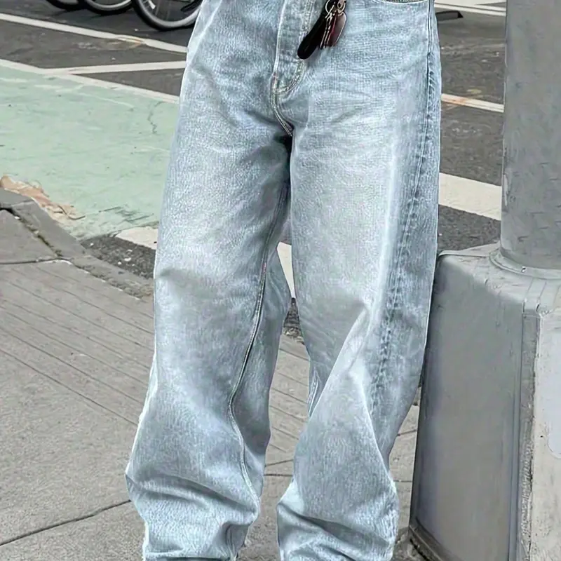 Men's Wide Leg Jeans, Loose Fit Baggy Oversized Casual Streetwear Denim Jeans, Washed Y2K Streetwear Style, All Season Wear, Unique Washing, Comfortable and Stylish, Menswear