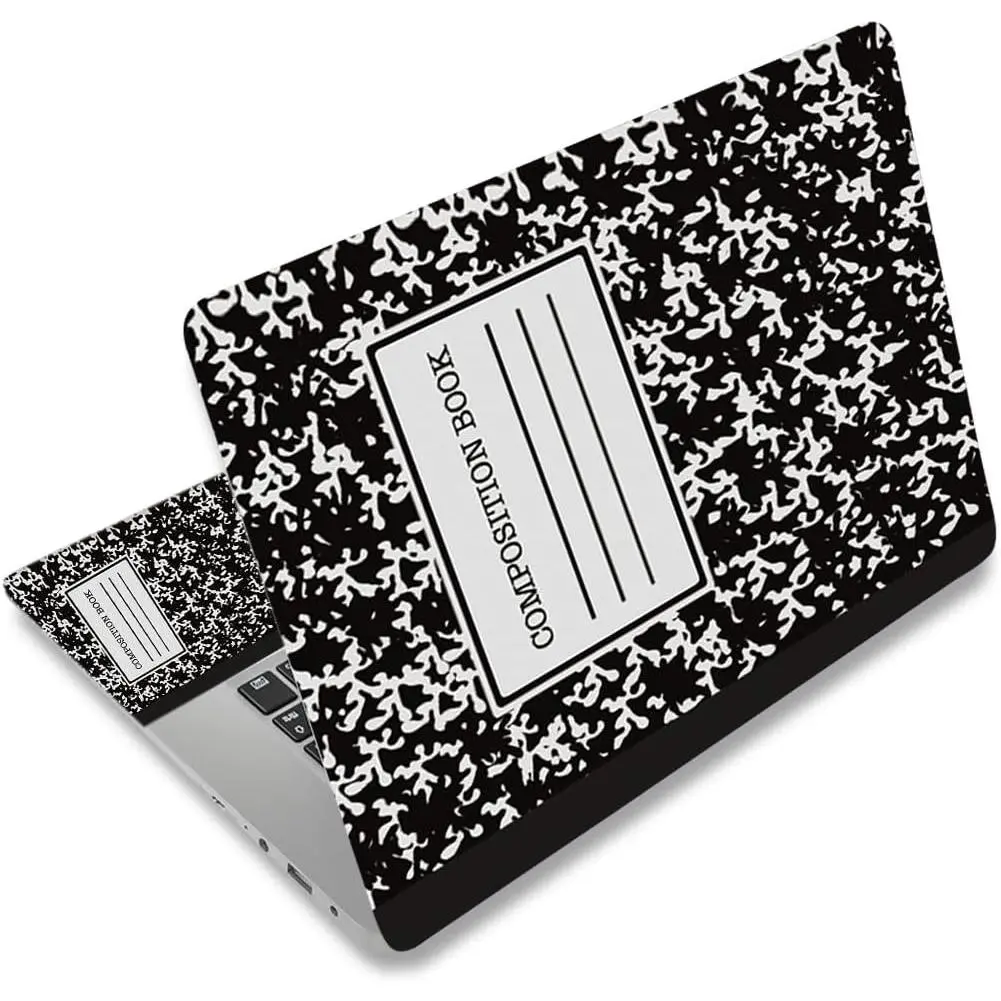 Laptop Vinyl Skin Sticker Decal Protector with Book Cover for 12-15.6 in Notebook PC, Includes 2 Wrist Pad Skins, Waterproof Decorative Black Accessory