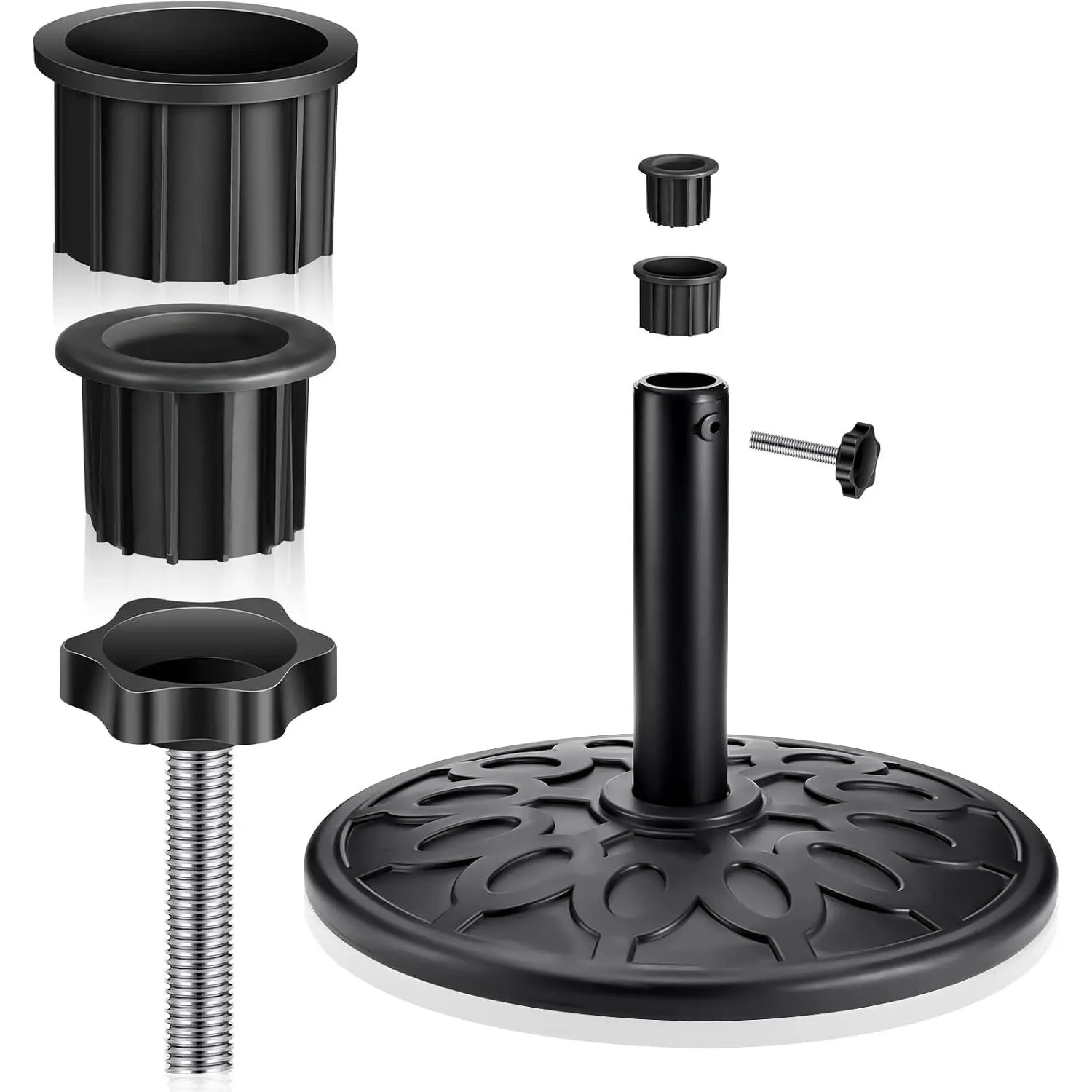 3 count Patio Umbrella Base Hole Ring Cover and Cap Umbrella Stand  Screw Part with M8 Thread Hand Knob Threaded Plastic Knobs Patio Black Handle