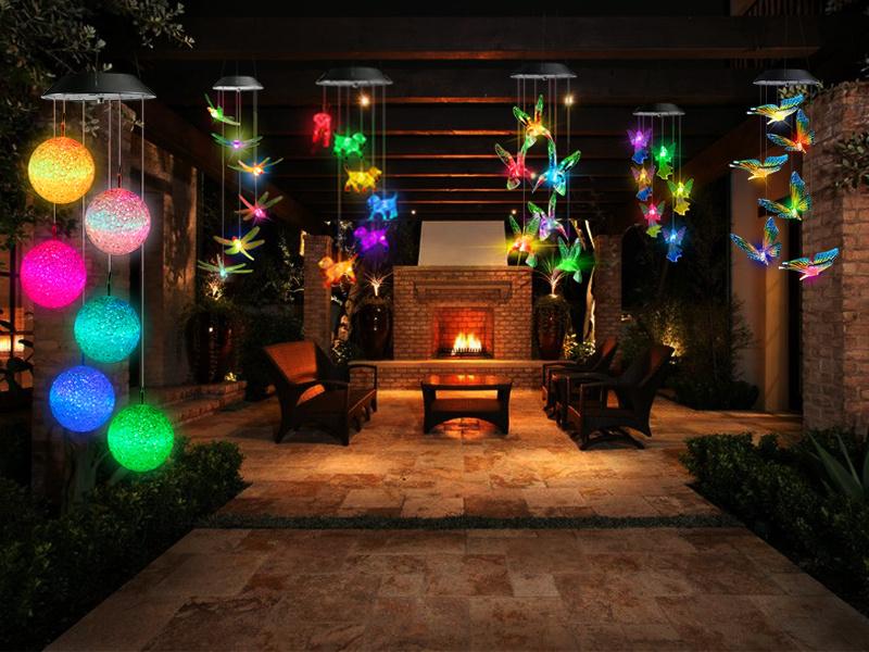Solar-powered outdoor LED color-changing spherical wind chime light, 6-LED waterproof decorative hanging lamp, a perfect gift for women and children, suitable for porches, patios, windows, and balconies.