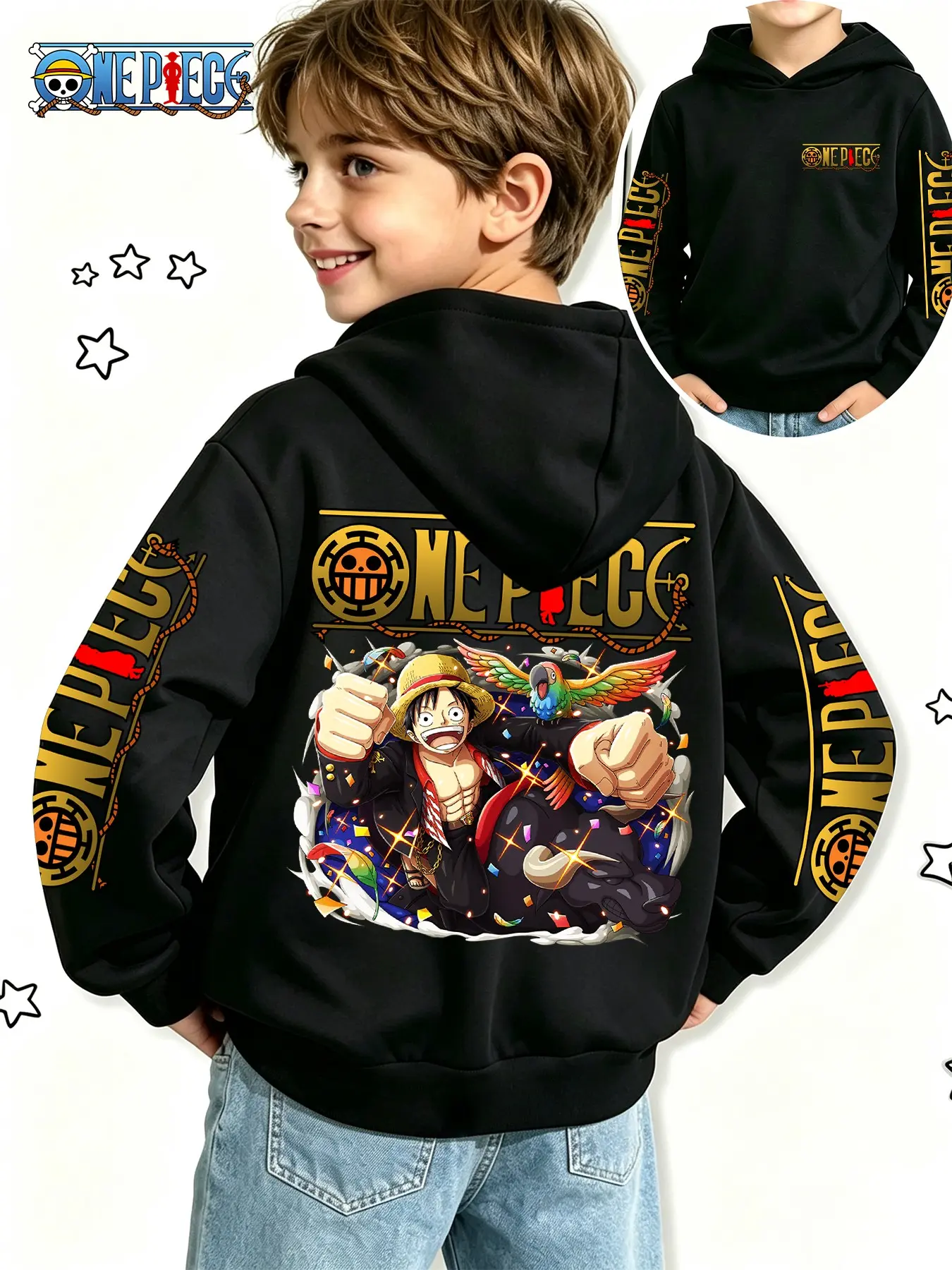 One Piece Official Boys' Anime Sweatshirt, Luffy Festival Creative Adventure Print, Spring Fall Comfortable Hoodie, Perfect Gift for Holidays