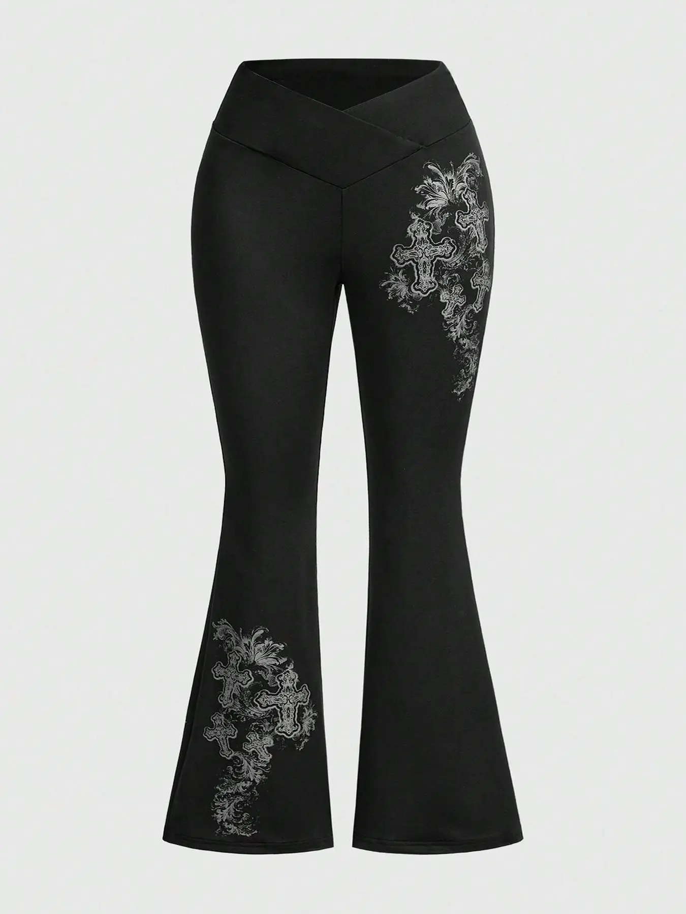 Women's High Waist baggy leggings, Cross Waist Design, Tummy Control & Butt Lift, Floral & Cross Print, Casual Fitted Leggings
