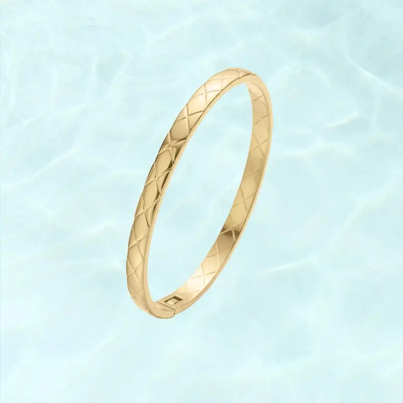 Women’s Waterproof Textured Bangle Bracelet, 14K Gold-Plated Stainless Steel Gold Bangle, Tarnish-Resistant Stackable Bracelet, Dainty Minimalist Fashion Jewelry, Trendy Summer Accessory, Birthday Friendship Gift