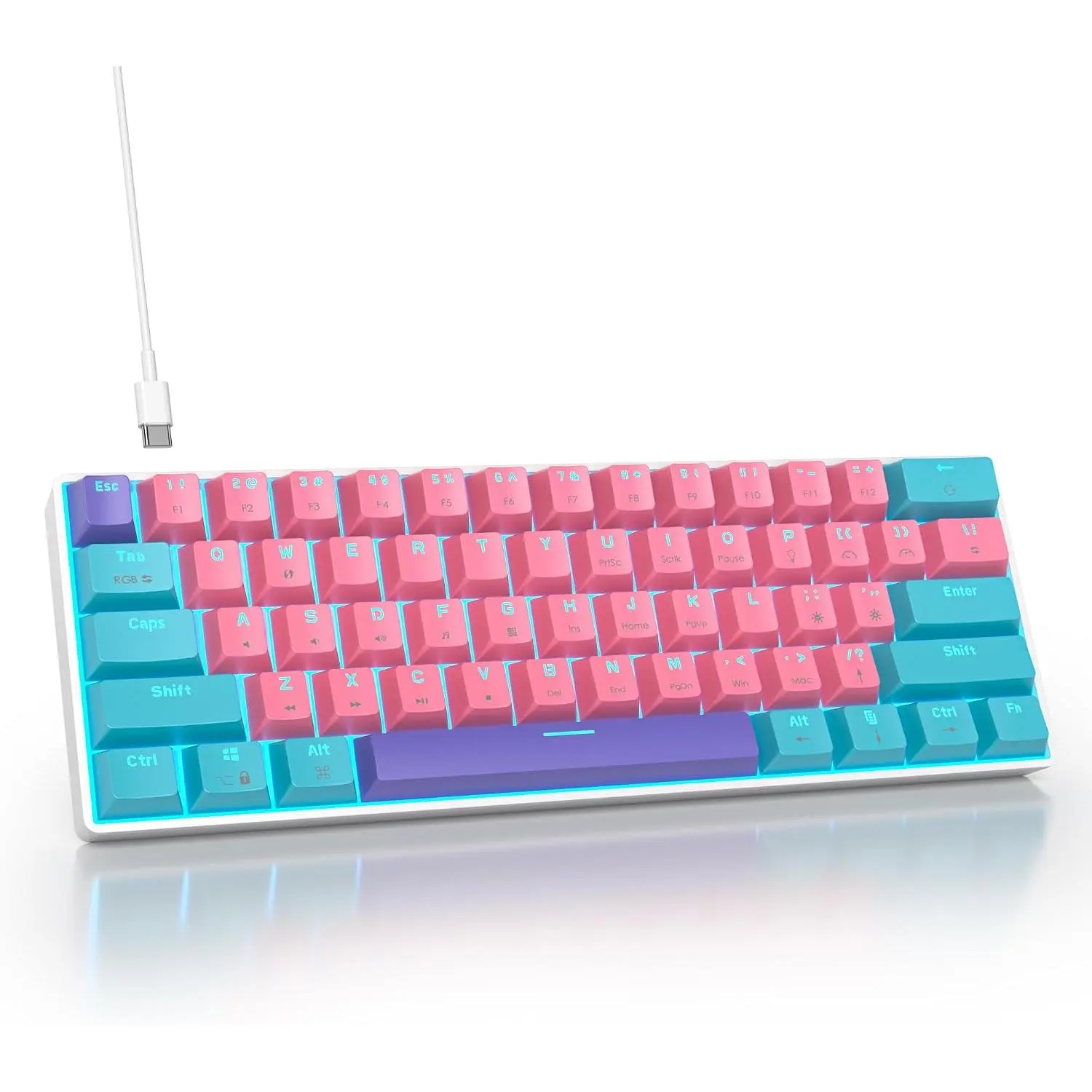 Protable 60% Percent Gaming Keyboard Mechanical, Mini Compact RGB Backlit 61  Wired Office Keyboard with red  for /Win (Zhi/red )
