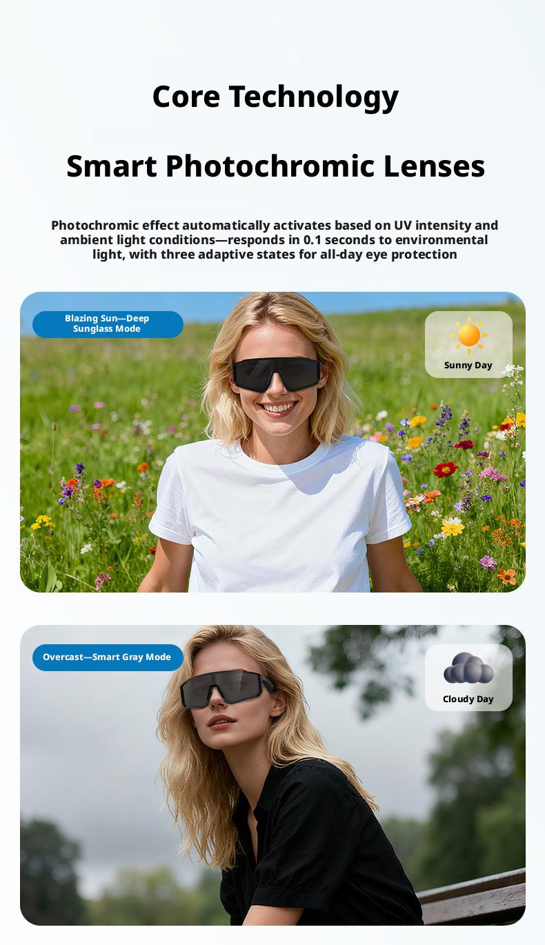 AI color-changing glasses, smart Bluetooth audio glasses, two-in-one headset, windproof goggles for cycling, outdoor sports cycling glasses