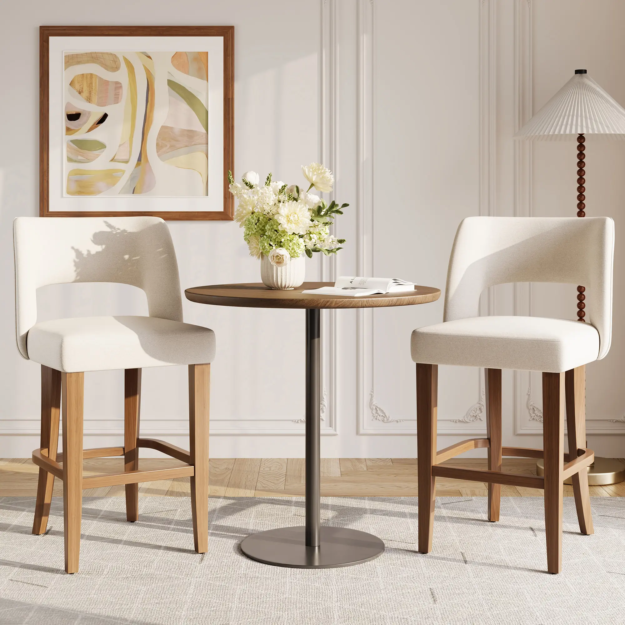 Set of 2 26 Inch Upholstered Counter Height Bar Stools, Modern Bar Chairs with Ergonomic Backrest and Sturdy Solid Wood Legs, Comfort Barstools for Kitchen Island, Dining Room and Home Bar, Multiple Colors