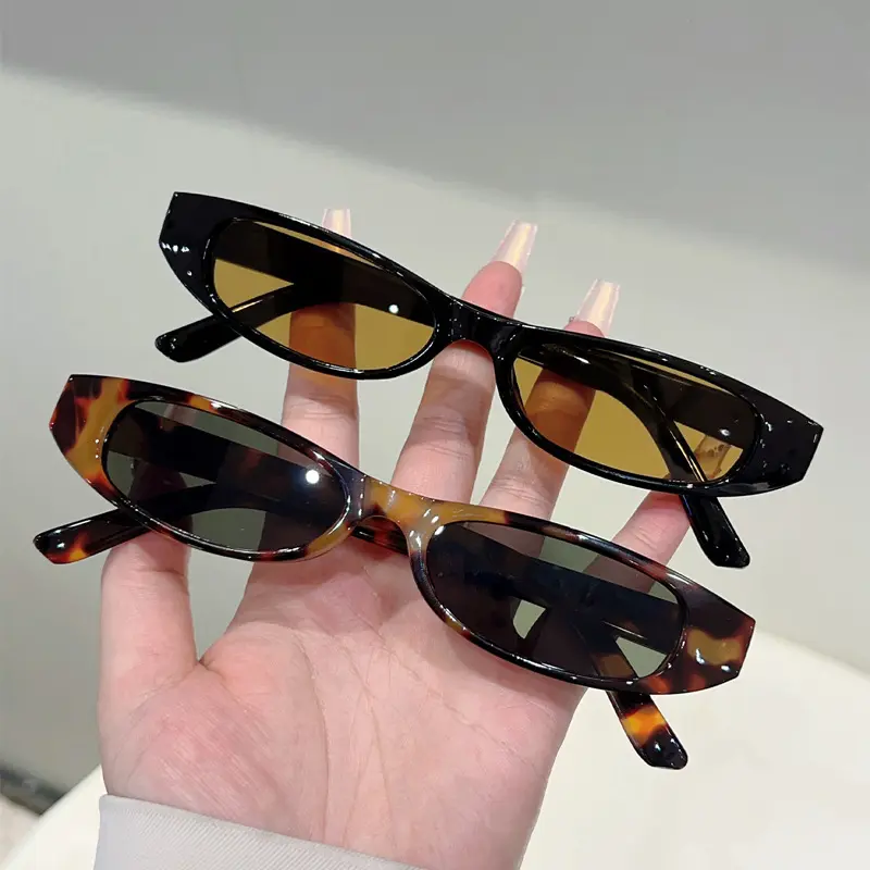 Baddie Y2K Vintage 90s Narrow Oval Sunglasses Black Tortoise Shell Frame Tinted Lens Sun Glasses for Women Men Retro Streetwear Trendy Outdoor Sun Shade Eyewear