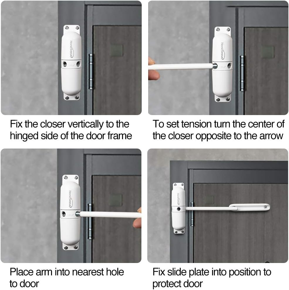 Safety Spring Door Closers, Adjustable Closing Door Hinge, Automatic Stopper Fire Rated, to Convert Hinged Doors to Self Closing Doors - White