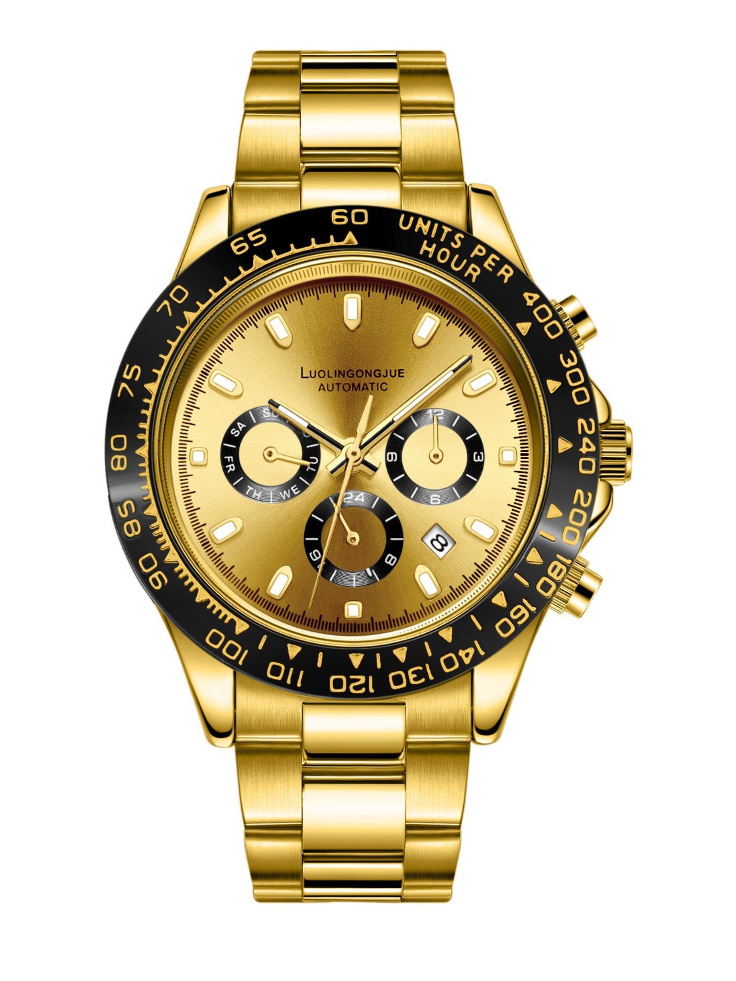 Multi-Function Chronograph Mechanical Watch for Men, Skeleton Stainless Steel Automatic Self-Winding Timepiece with Month, Date, Day, and 24-Hour Display – Luxury Gift for Business & Fashion