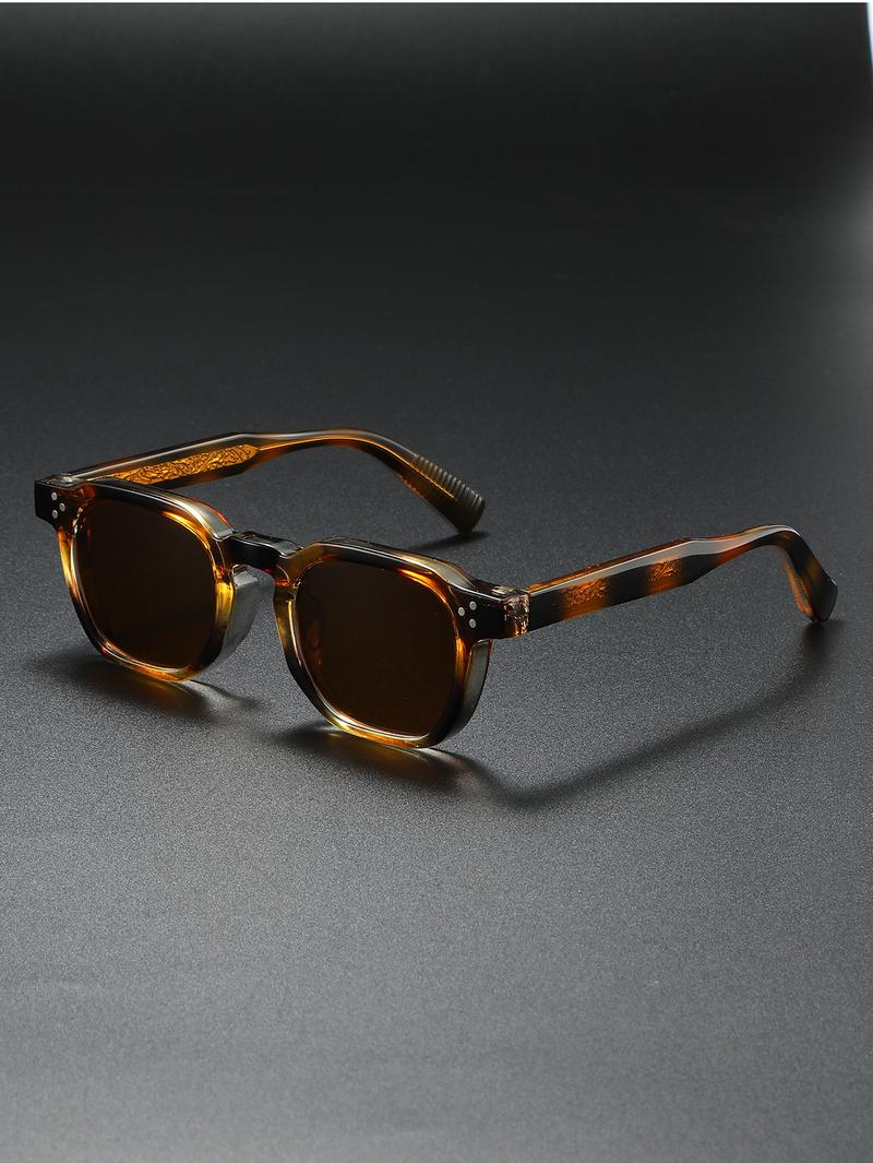 Vintage Square - Frame Sunglasses: Transparent Gray Acetate Frame, Tortoise - Patterned & Engraved Temples, Black Lenses