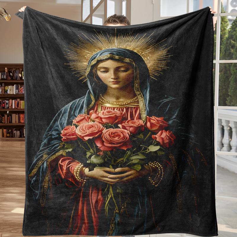 Surprise Virgin Mary Blanket, Soft Warm Throw, Virgin Mary Flannel Throw Blanket Snug Cozy Touch Super Soft Neutral Color