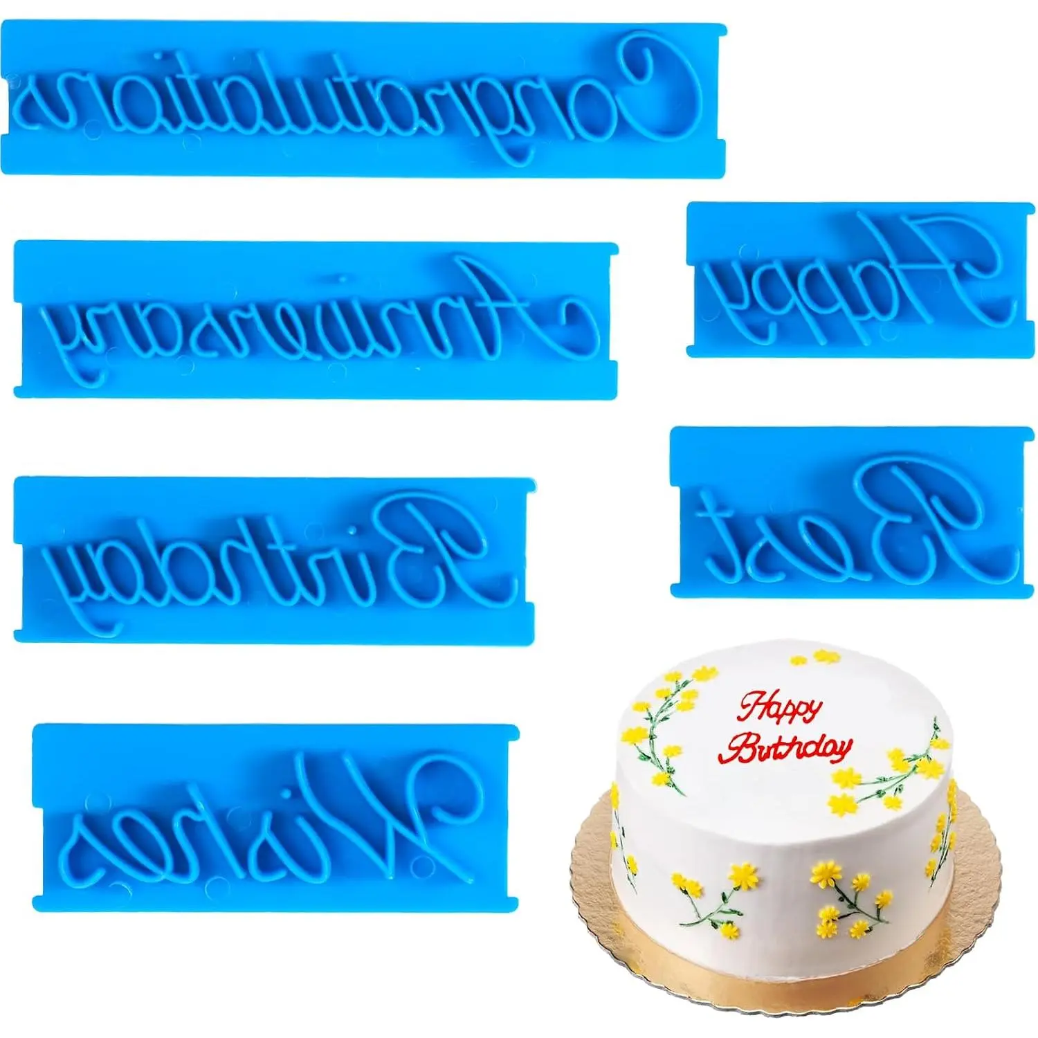 6 Pack Cake Words  Happy Birthday Fondant  Handwriting Letter Print  Congratulation Anniversary Happy Birthday  Wishes Cake Decorating Printing Tool for DIY Baking Usage