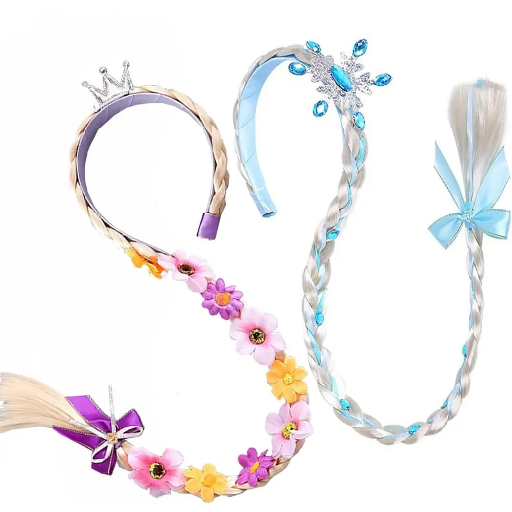 2Pcs Long Braided Wigs Princess Hairpiece Wig Braid Girls Cosplay Headband Hair Dess up Accessories for Girls Toddler