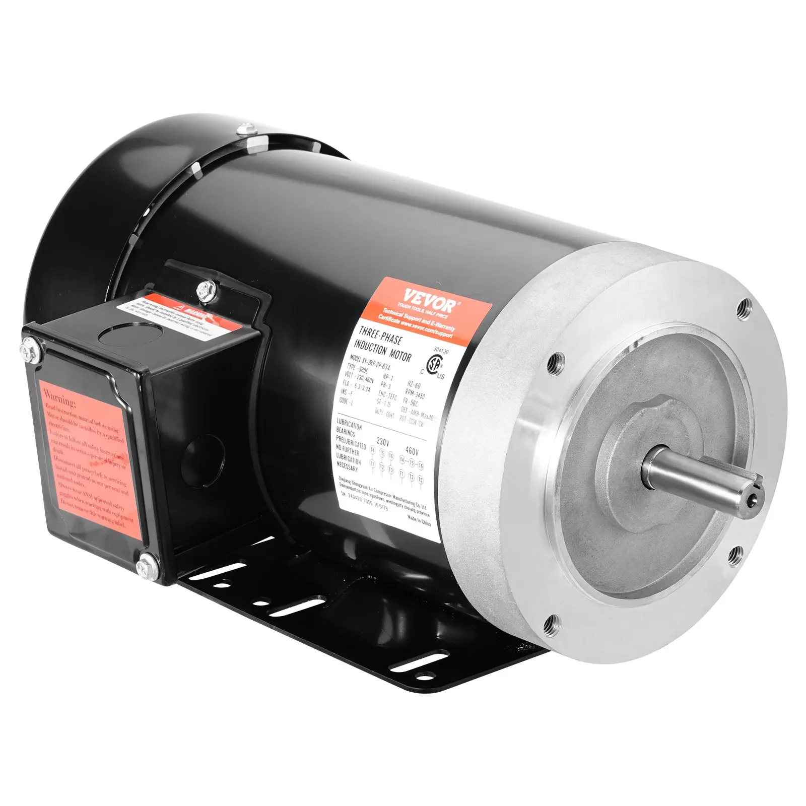 【DealsForYouDays】VEVOR 2HP Electric Motor 3450 rpm, AC 230V/460V, 56C Frame, Air Compressor Motor 3-Phase, 5/8" Keyed Shaft, CW/CCW Rotation for Agricultural Machinery and General Equipment
