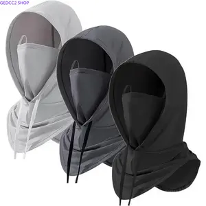 3-Pack Hooded Balaclava Ski Masks, Lightweight Cooling Breathable Fabric Face Cover, UV Protection Sun Shield Balaclava With Adjustable Drawstring, Motorcycle-Inspired Hooded Face Mask for Riding, Skiing & All Outdoor Activities